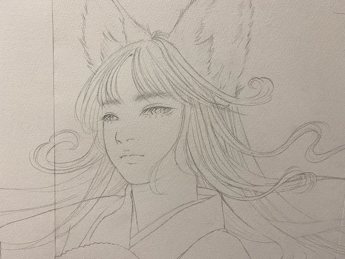 ちょっとずつ描いてる…
髪の毛でいつも迷走💦

百物語しておくれよ…🦊✨

#絵
#妖狐
#wip
#途中絵
#線画
#着物 