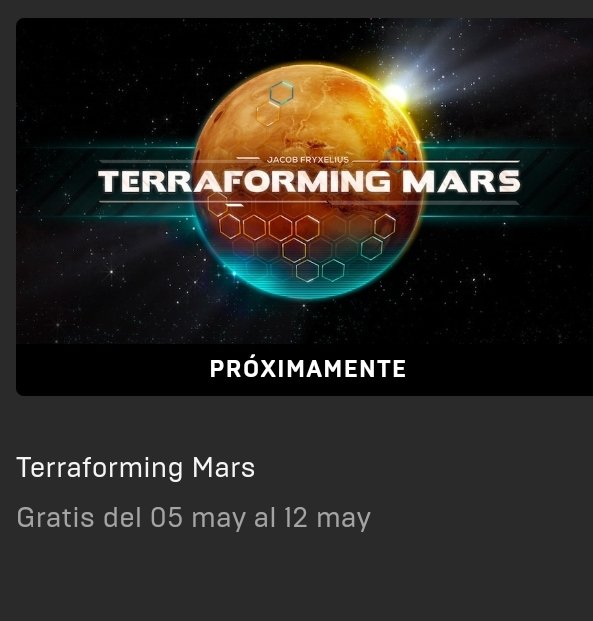 La próxima semana Epic Games regalará Terraforming Mars
