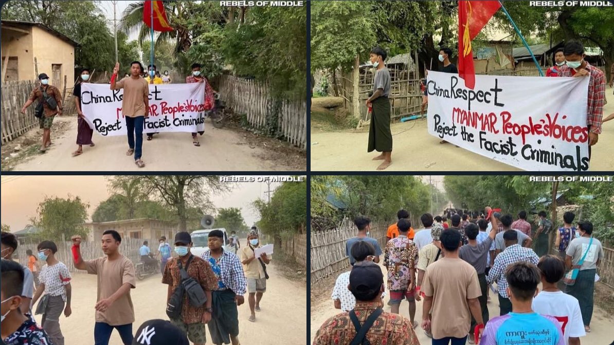 ryley_312's tweet photo. Anti-Coup Protestors at Ayadaw marching in unison, unrelentingly even though suppressed by Terrorists.  #2022Apr28Coup #LegalizationOfNUG #WhatsHappeningInMyanmar https://t.co/LPBXBBZZqm