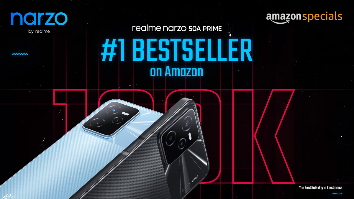 With the Best-in-class design, #realmenarzo50APrime, makes its mark by becoming the No.1 Bestseller on Amazon with over 100K units sold on its First Sale Day!

#MassivePowerMightyPerformance

Starting from ₹9999*

*T&amp;C Apply

Buy now: amzn.to/3KlY0fB