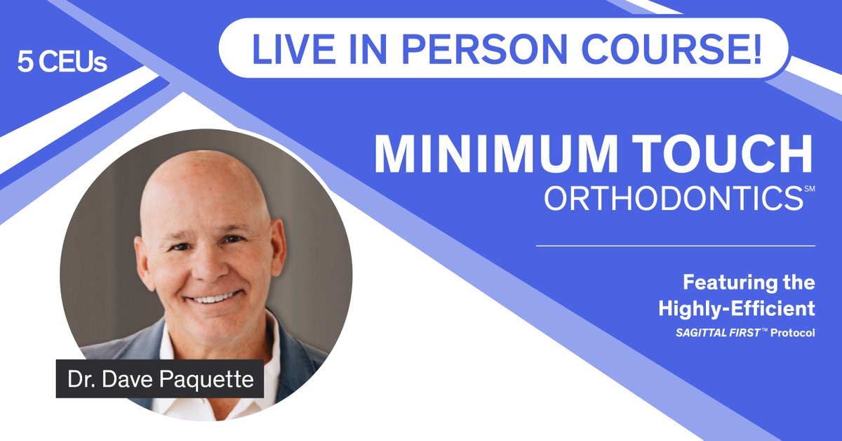HSOrtho's tweet photo. Join Dr. Dave Paquette to learn how MTO can transform your practice, inspire your team and delight your patients! Register today at https://t.co/7g4cnUNpO1

#henryscheinorthodontics #orthodontics #minimuntouchorthodontics #davepaquette #cecourses #professionaleducation https://t.co/7ZEnoLl3AG