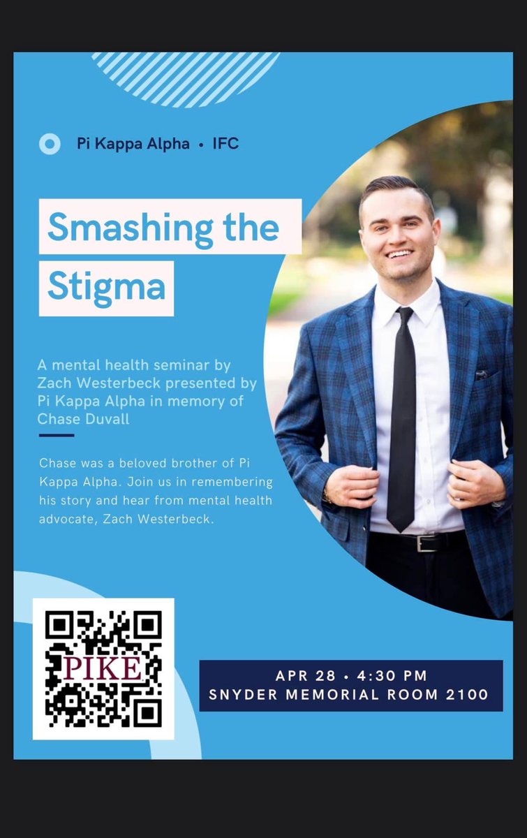 EEPikes's tweet image. Today is our annual Chase Duvall Event. Join us in Snyder Memorial Room 2100 for a mental health seminar. Doors open at 4:30pm