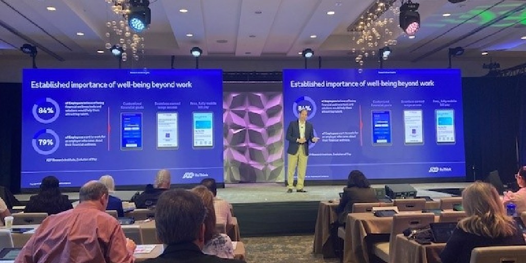 ADP's tweet photo. “79% of employees want to work for an employer who cares about their financial wellness.” – Don Weinsten at #ADPRethink

#financialwellnes #HRinsights #futureofwork https://t.co/AF7reSwaIN