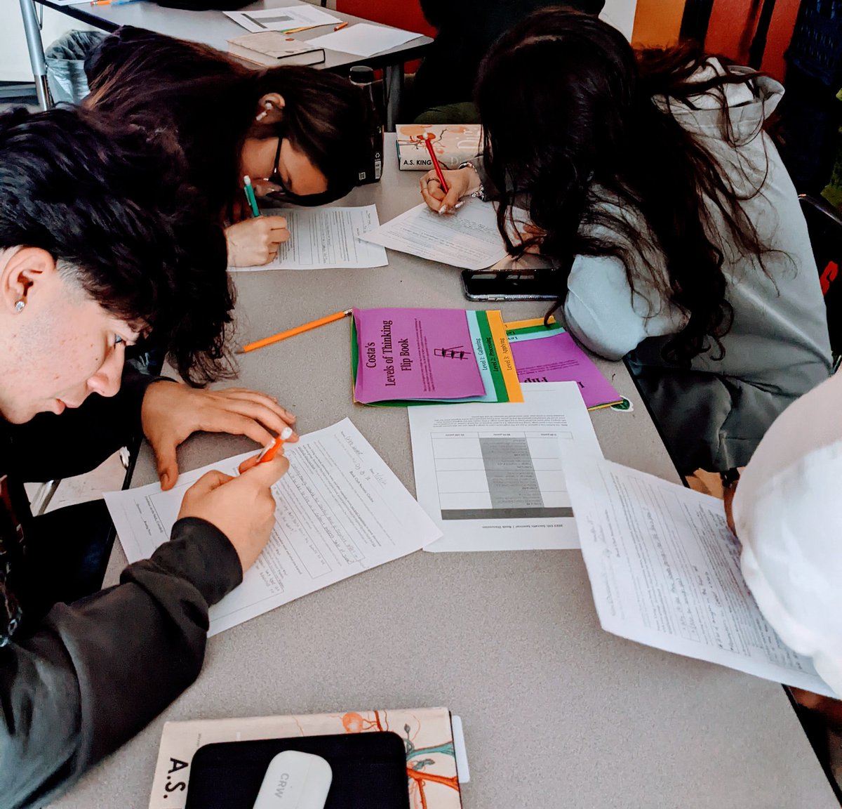 KerenJackson's tweet photo. After our daily reading time, @SMHSEnglish #APLang students discussed the literary complexities & world connections with their #BookClub What you see here is their post-discussion #reflection about these ideas and their contributions to #meaningfuldiscourse @SMHS_SMCISD https://t.co/8U5FMUwaMI