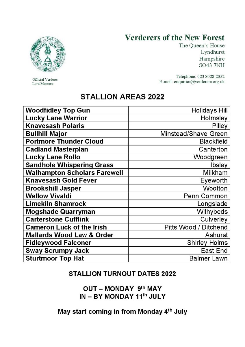 🐴 🐎 Let's hear it for the boys! 
#NewForest stallions will be in the areas listed from 9 May for six weeks. Please keep your distance as they woo their mares as behavior throughout the herd can be unpredictable and erratic.
hlsnewforest.org.uk
<a href="/RealNewForest/">New Forest CDA</a> 
<a href="/NFVerderers/">New Forest Verderers</a>