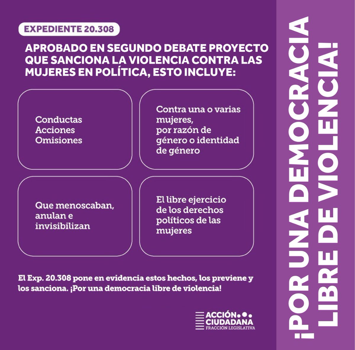 #HoyEnPlenario ¡Queda definitivamente aprobado, el proyecto que sanciona la violencia contra las mujeres en política por razones de género. Celebramos este avance fundamental en materia de protección de los derechos políticos de las mujeres.