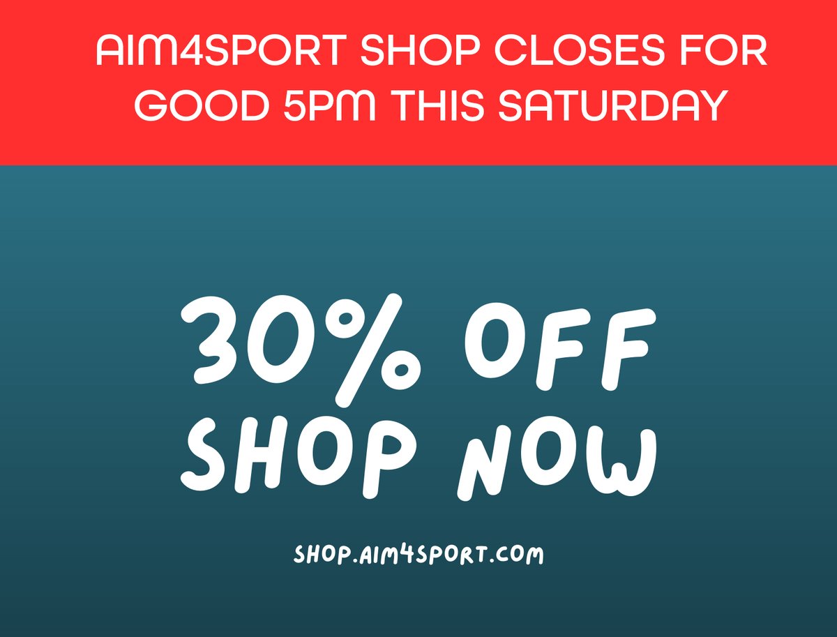 😥 ONLY 2 DAYS LEFT BEFORE WE CLOSE.

shop.aim4sport.com