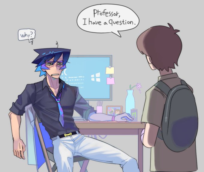 His name is bendid.
He can turn into a human form, and as a human being, he is working as a professor to make money and study about human culture. 