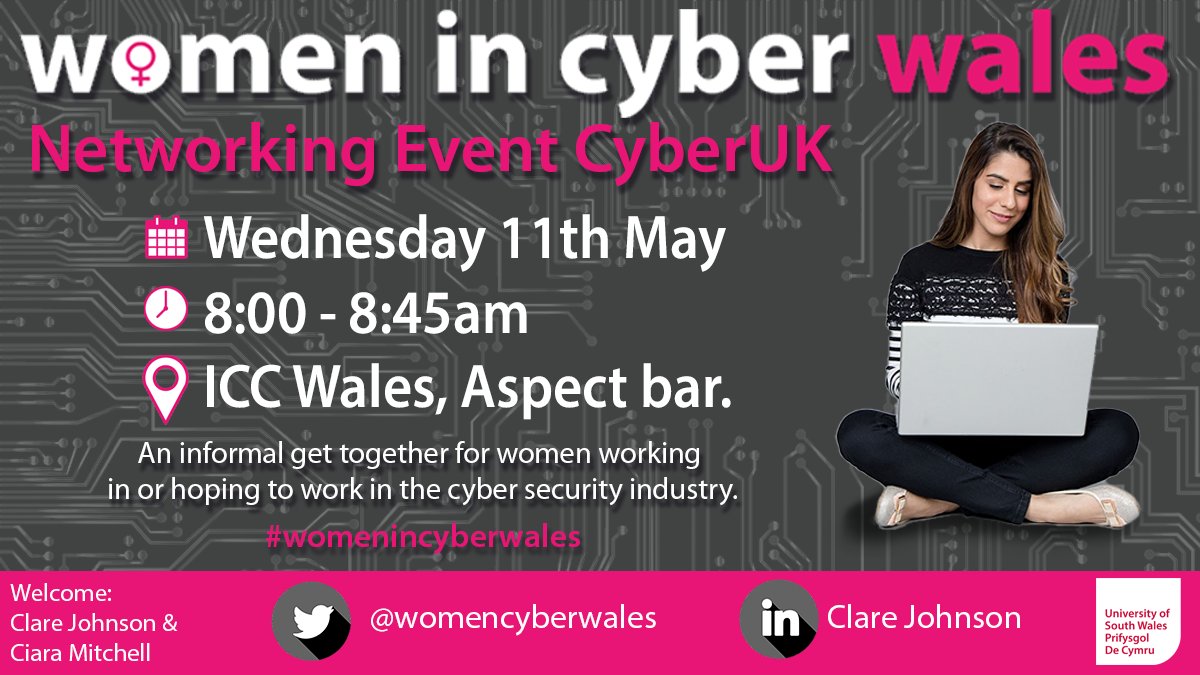 Women in Cyber Unlimited (@womencyberwales) on Twitter photo ICYMI and in case you happen to have a ticket for #cyberuk22 don't forget to pop along and say hello to <a href="/ClareOnTheRun/">Dr Clare Johnson</a> and <a href="/CiaraMitchellXX/">Ciara Mitchell</a> at our #womenincyber networking meeting, 8am, 11th May, ICC. See you there! ICYMI and in case you happen to have a ticket for #cyberuk22 don't forget to pop along and say hello to <a href="/ClareOnTheRun/">Dr Clare Johnson</a> and <a href="/CiaraMitchellXX/">Ciara Mitchell</a> at our #womenincyber networking meeting, 8am, 11th May, ICC. See you there!