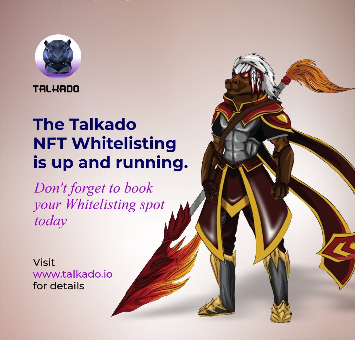 TalkadoF's tweet photo. 💎 #TALKADO #WHITELISTING 💎

✅ 10,000 Talkado #Metaverse Game Ready #NFTs 💥💥💥

✅ Making a movie adaptation of the #TalkadoNFT Characters 💥💥💥

✅ Making a best-selling novel out of the Legendary #Talkado #NFT Characters 💥💥💥

#WHITELIST LINK 👇
https://t.co/kO30RMNylS https://t.co/xTzutICWvZ