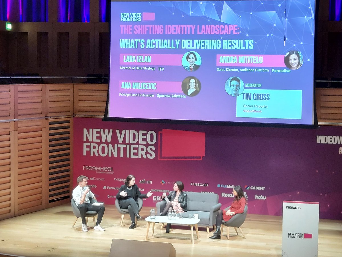 Joanna_Burton's tweet photo. Great discussion about identity in video advertising at #NVF22 with @aexm @lara_iz @andra_mititelu and Time from @videoweek IRL #cookie https://t.co/amK5pgIrzw