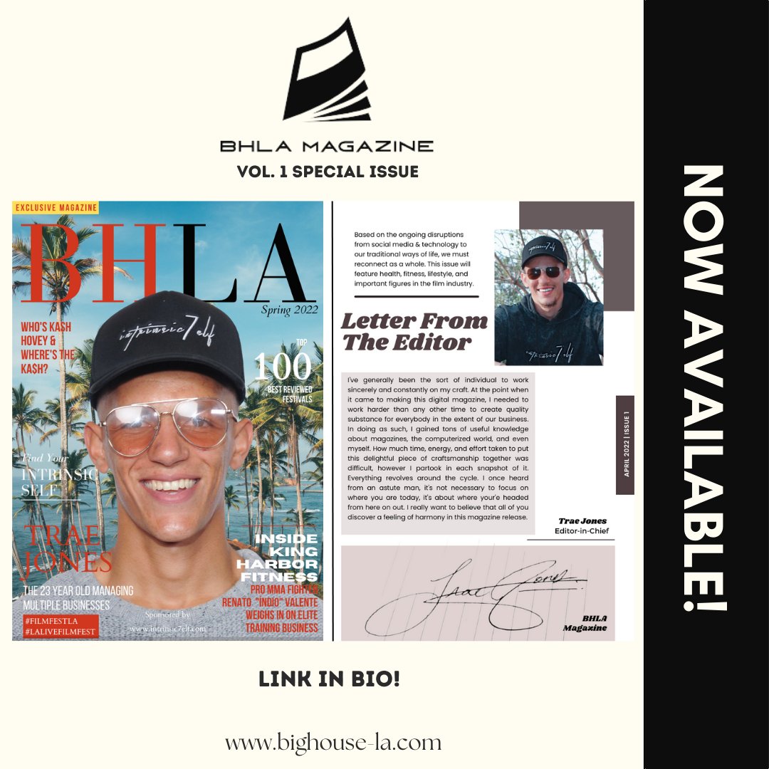 LA Ent. Festival (@lef_festival) on Twitter photo The Official Release of the First Edition BHLA Magazine- Spring 2022. Find at the magazine at the link below! Official Sponsors: Intrinsic 7elf
Editor-in-Chief: <a href="/Traejones12Trae/">Trae Jones</a>
All rights reserved.
flipsnack.com/.../bhla.../fu… The Official Release of the First Edition BHLA Magazine- Spring 2022. Find at the magazine at the link below! Official Sponsors: Intrinsic 7elf
Editor-in-Chief: <a href="/Traejones12Trae/">Trae Jones</a>
All rights reserved.
flipsnack.com/.../bhla.../fu…