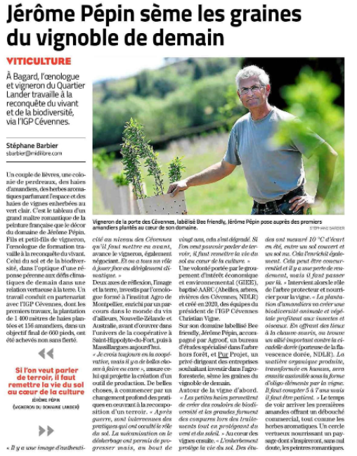 Fiers d'avoir accompagné Jérôme Pépin dans ce projet qui va soutenir la biodiversité, permettre une meilleure adaptation des vignes au changement climatique et embellir le paysage ! Tout est dit dans l'article sur la coopération culture/arbre🌱merci <a href="/Midilibre/">Midi Libre</a> &amp; Stéphane Barbier