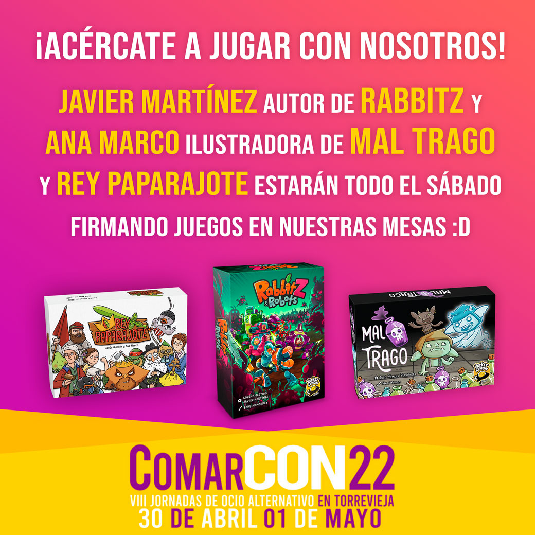 ¡Nos vemos en <a href="/lacomarcon/">La ComarCON</a> !😄
El sábado 30 nos vemos en las esperadas #ComarCON22 🔥🤘🔥
Acércate a jugar a nuestros juegos o tráete tu copia, nuestros autores estarán encantados de echarte una firmilla o de hacerte un dibujico😄🎨
#LaComarCON #RocketLemon #juegosdemesa
🚀🍋