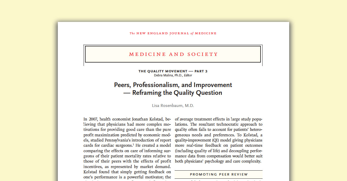 Some quality-improvement efforts tap into physicians’ intrinsic motivations for giving their patients the best possible care. How can we scale up such promising approaches? nej.md/3xNk14t