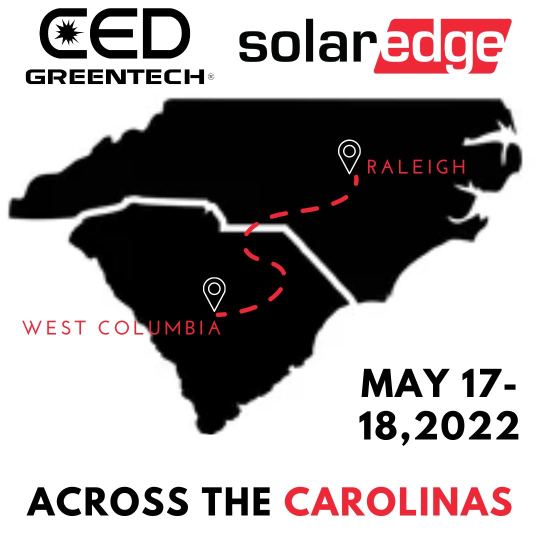 Greentech_SC's tweet photo. Mark your calendars! SolarEdge will be traveling through the Carolinas very soon. Get hands on training at either or West Columbia location or Raleigh location. RSVP link: https://t.co/fH9RNCo83j

#CEDGreentech #SolarEdge #Carolinas #SC #NC #solar #batterystorage #inverter https://t.co/4HATFgibIZ