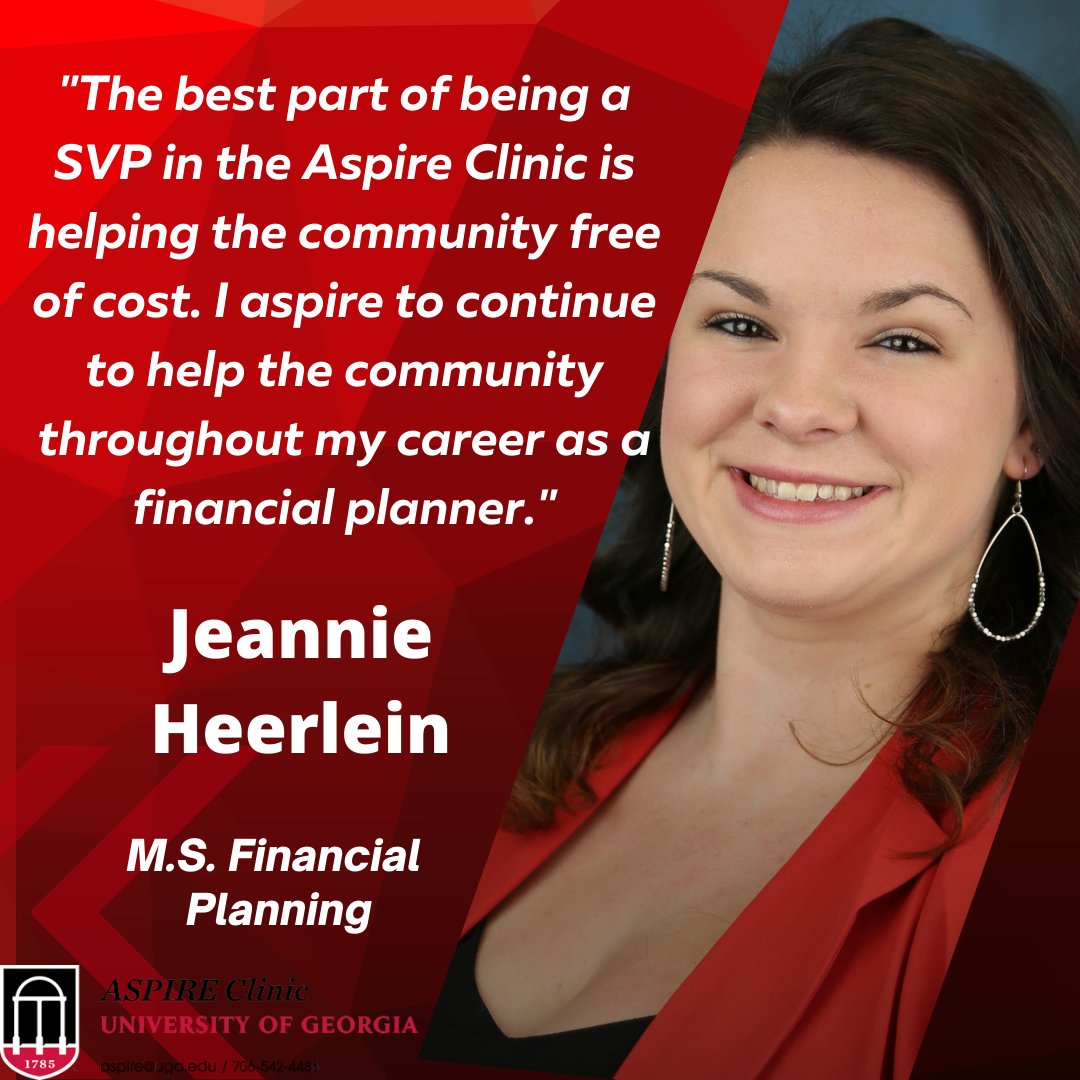 Thank you to ASPIRE Clinic financial team member Jeannie Heerlein. Jeannie is a UGA student pursuing a M.S. in Financial Planning.
Learn more about Aspire here: bit.ly/3qeY8qg#ASPIRE #financialcounseling #financialtherapy #financialplanning #mentalhealth #financialwellness