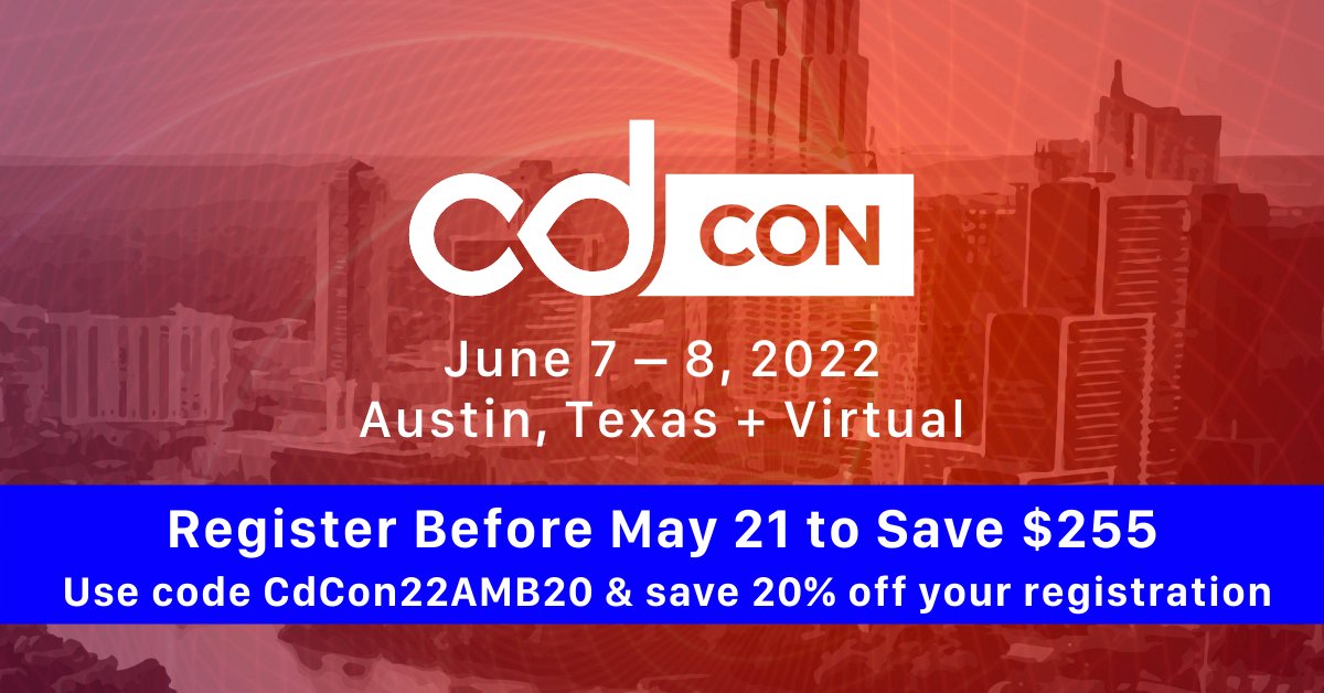 savinderpuri's tweet photo. As an #Ambassador for #ContinuousDeliveryFoundation , I'm excited to announce that #cdcon is coming up FAST!
I've got a special offer - use code CdCon22AMB20 & save 20% off your registration. Attend in-person or virtually. Register today: https://t.co/lYclCNIsDQ https://t.co/0L1O2Zf6cS