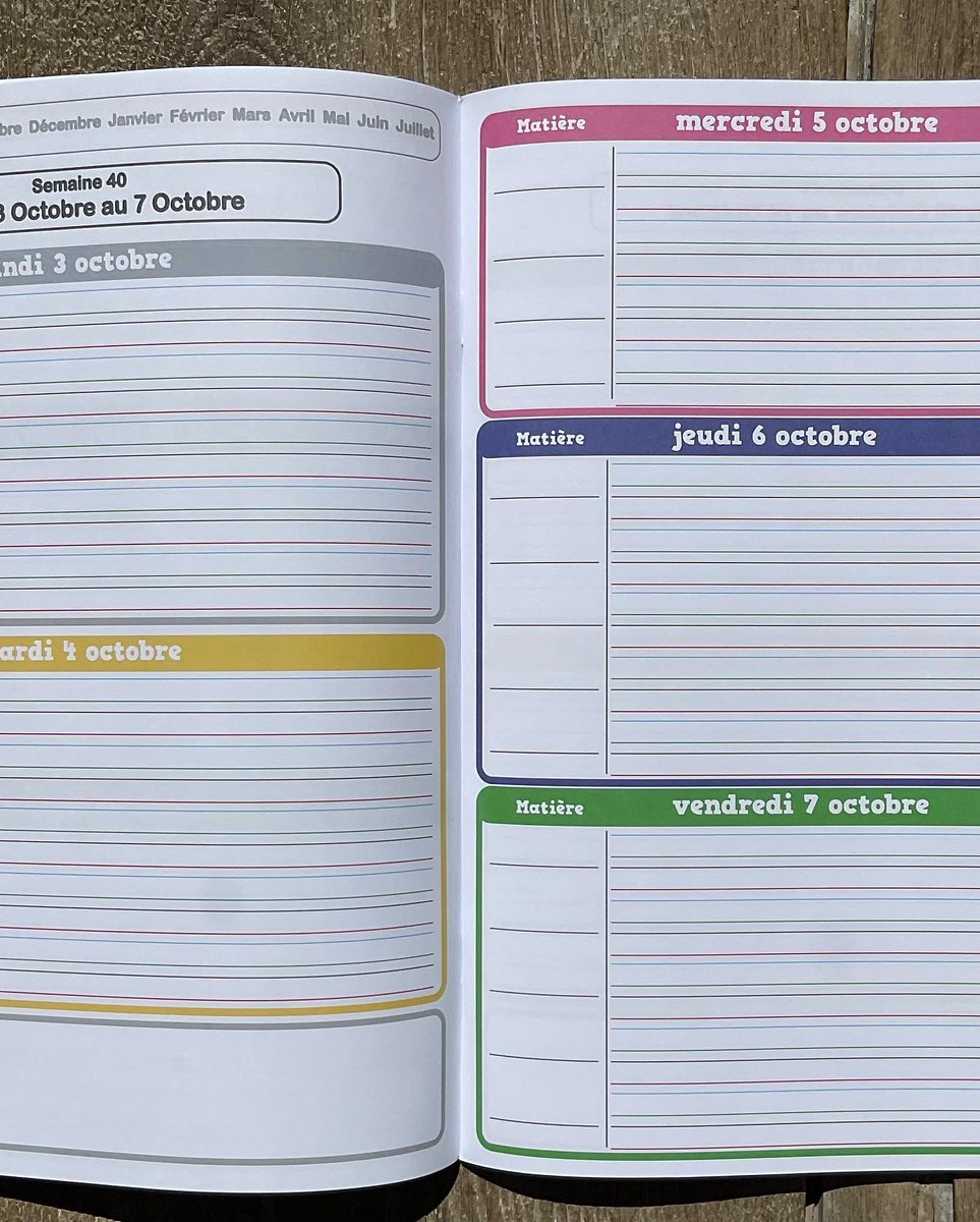 L’agenda DYS 2022 2023 est prêt !
Il est conçu pour aider les enfants DYS à s’organiser :
•Une semaine sur deux pages
•Chaque jour de la semaine a sa couleur.
•Pas de dessin ni d’informations superflues pour perturber le repérage dans la feuille