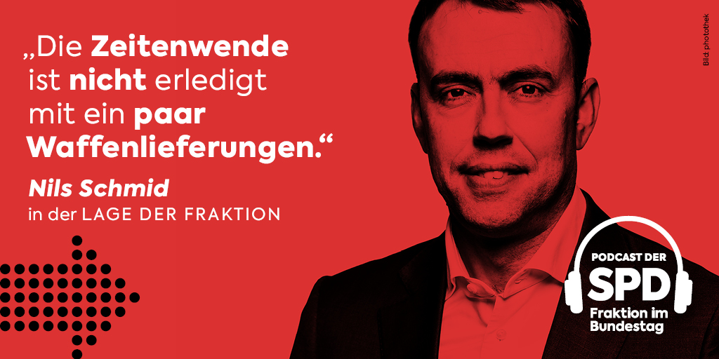 spdbt's tweet photo. Nach dem Angriff Putins auf die #Ukraine ist klar, dass wir die Ukraine bei der Selbstverteidigung durch Waffenlieferungen unterstützen", sagt @NilsSchmid. Aber Waffen alleine reichen nicht. Sicherheit habe wesentlich mehr Dimensionen als nur die militärische. #LageDerFraktion 🎧 https://t.co/hJ6sXr4AZu