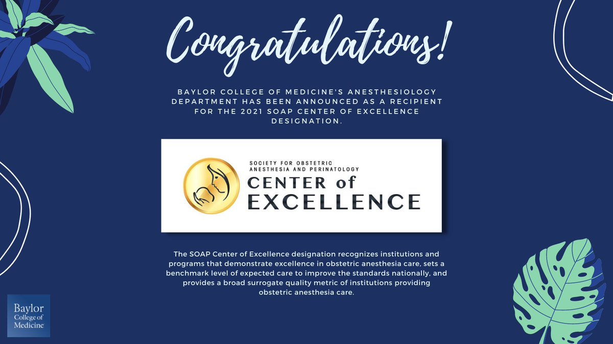 Our department was recognized as a recipient for the 2021 Society for Obstetric Anesthesia and Perinatology's Center of Excellence Award! Congratulations to those within our department who have worked so hard to make this possible.