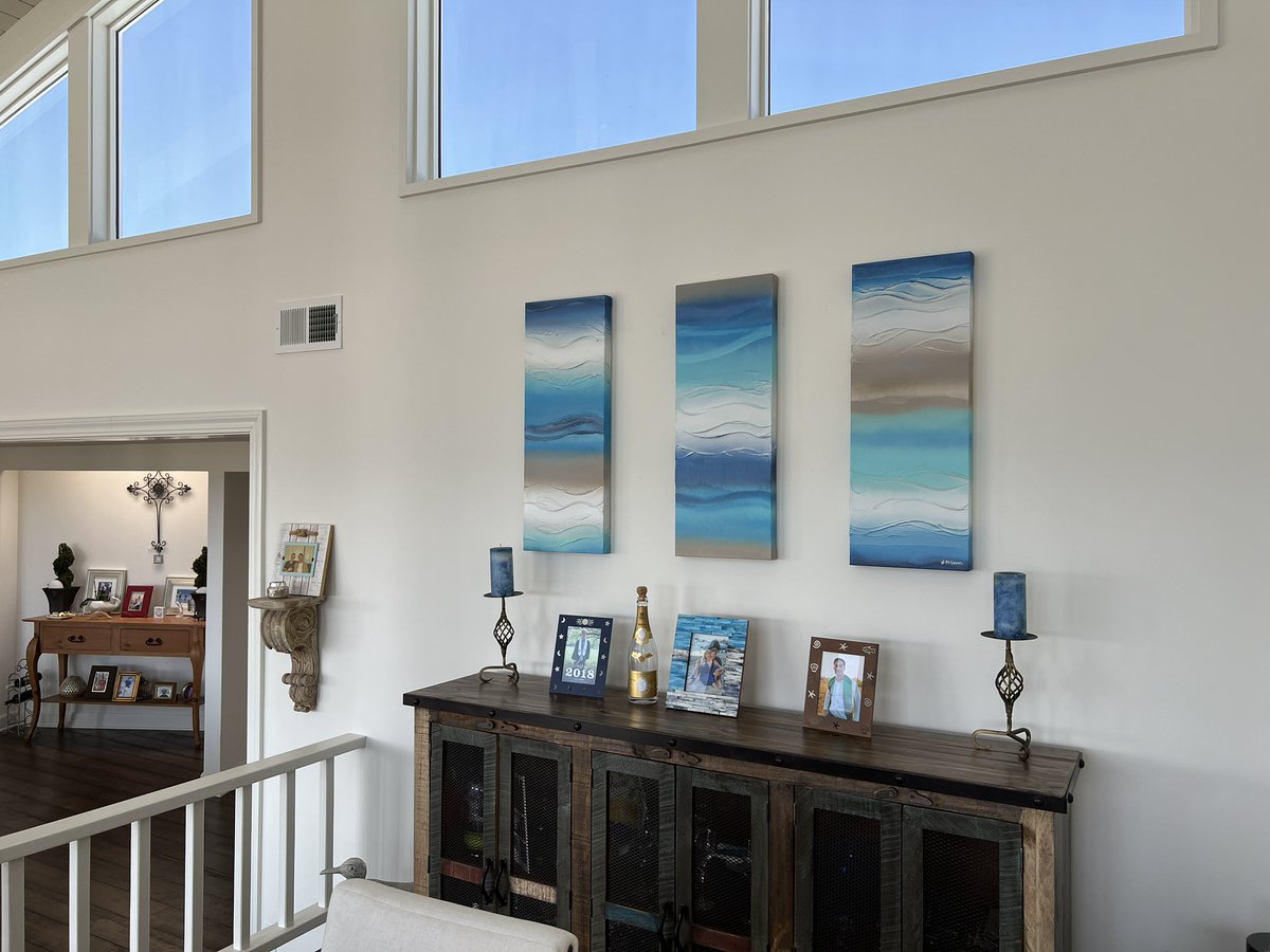 nicholemcdaniel's tweet photo. I love the colors and feel of “Beach Walk” in it’s forever home in Dana Point. These canvases are 32x12 mixed media. 
If you would like to see more of my abstracts you can visit https://t.co/p5A9ZDIUon #art #abstractart #beachart #socalartist #painting #beachhouse #danapoint https://t.co/RIgzYjvSQY