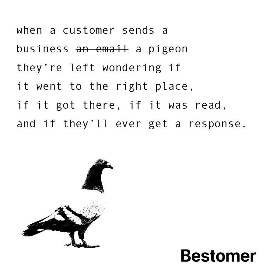 BestomerInc's tweet photo. emails are basically pigeons. why are we still using them when there are better ways?

Bestomer is flipping CRM and building technology so people and businesses can communicate with certainty.
#flippedcrm #bestomer https://t.co/Yq9ZS93ZET
