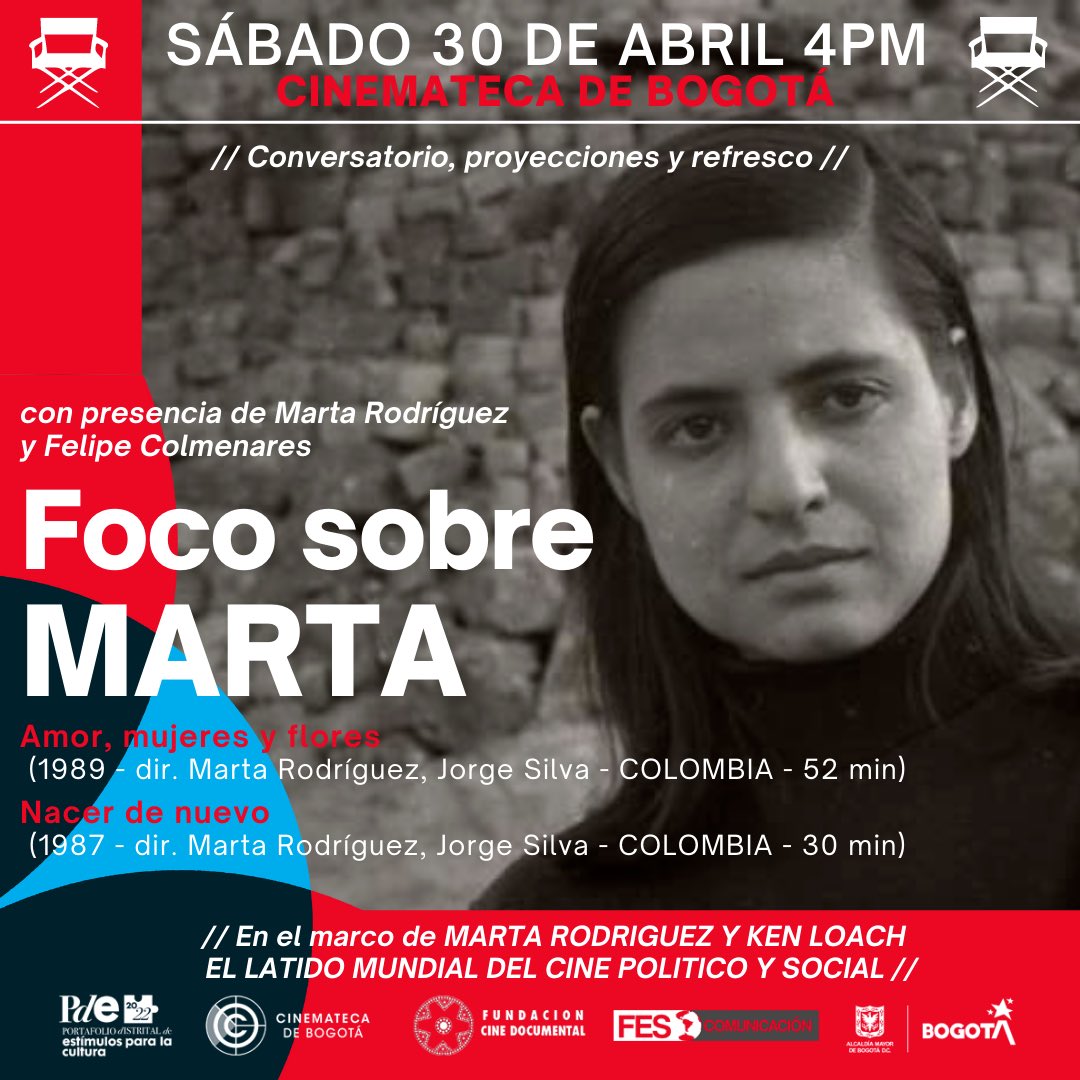 🔊 #Participa en el #Encuentro previo a la proyección con #MartaRodríguez y #FelipeColmenares, en el marco de Marta Rodríguez y Ken Loach - El latido mundial del cine político y social ✍️