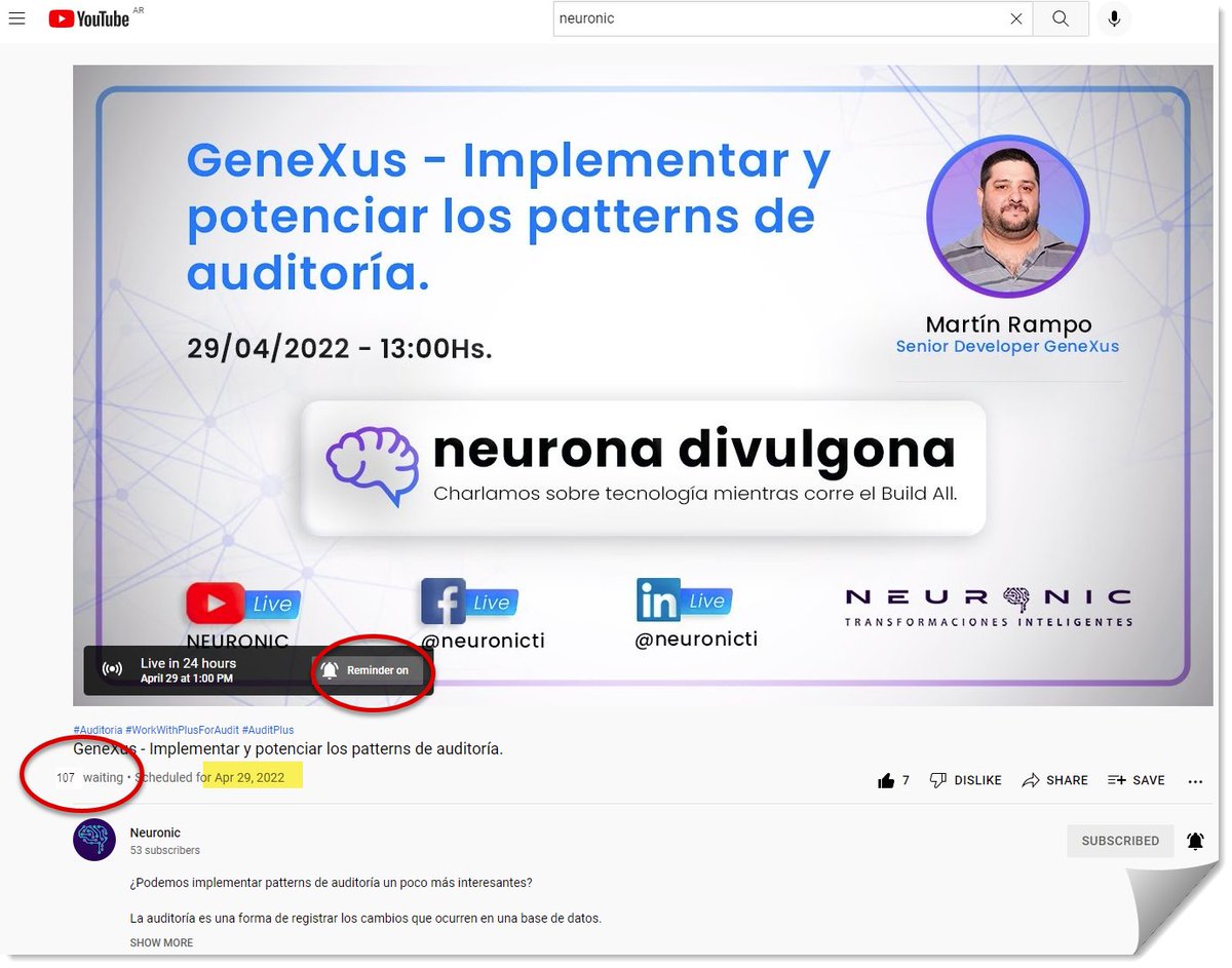 gxsoft's tweet photo. https://t.co/mMZKS4rGep 
Cómo monitorear los la #DataBase? 

Viernes 29 de Abril 1pm (ARG) @MarRampo 
en el canal de @YouTube de @neuronicTI 
Implementar y potenciar los patterns de auditoría con @GeneXus @workwithplus @k2btools 

#automatization 
#GeneXus 
#Globant 
#Neuronic https://t.co/p6hGMAkqzO