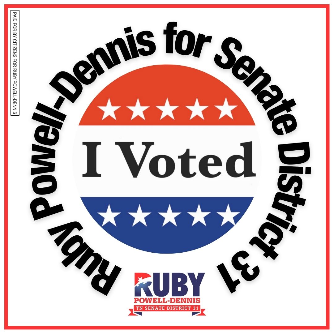 RPowellDennisTN's tweet image. Politics is not for certain people, it’s for every person. And that’s what this campaign is about. 

#Tennessee, after you finish voting today, show your support for #TeamRuby by sharing our graphic! #TNPoli #TNSen31