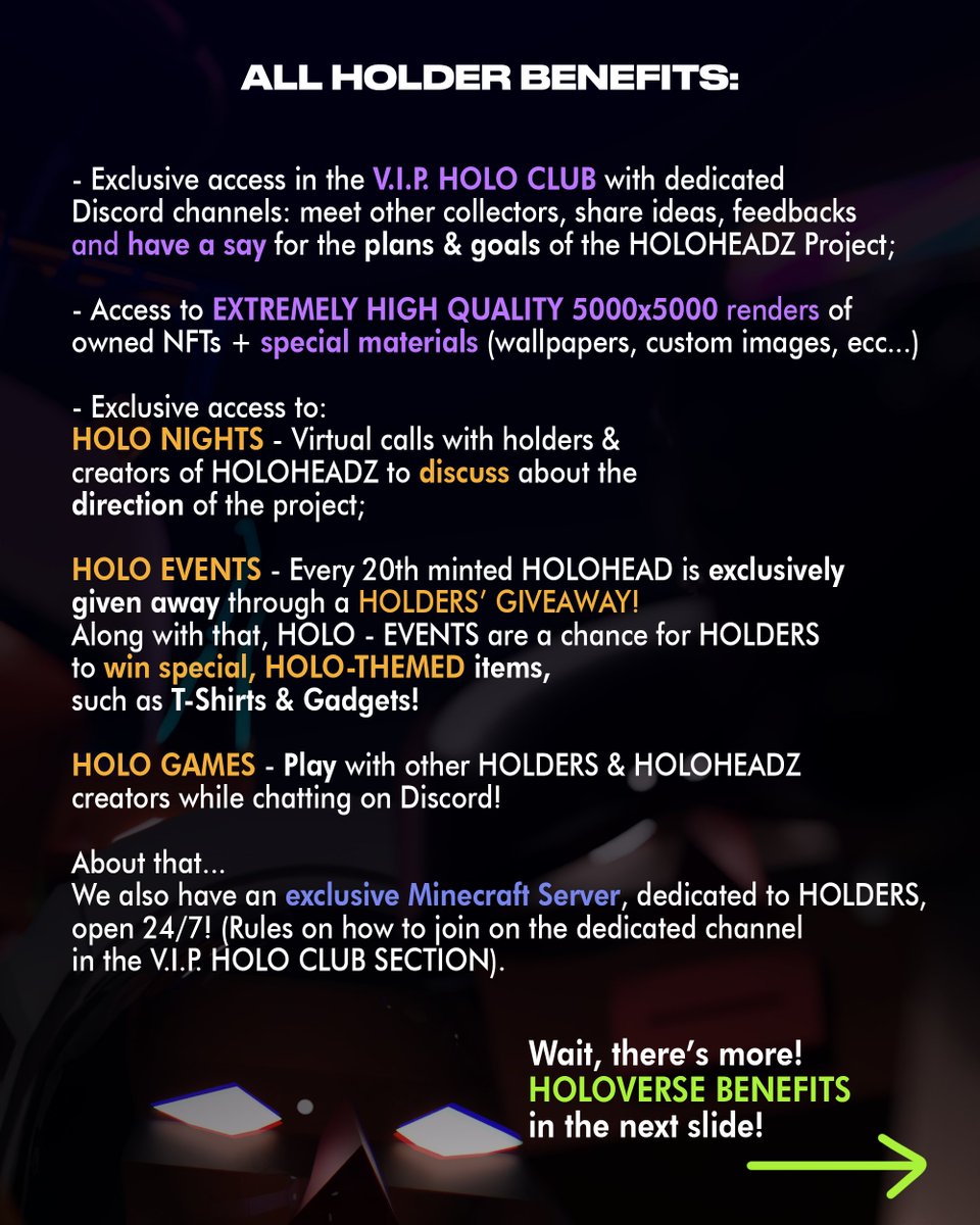 holoheadz's tweet photo. These are ALL CURRENT BENEFITS of being a HOLOHEADZ holder!
Pretty stuff, huh? 😏

#NFTBenefits #NFTs #OpenSea #PolygonNFTs https://t.co/WCb4W1QfTh