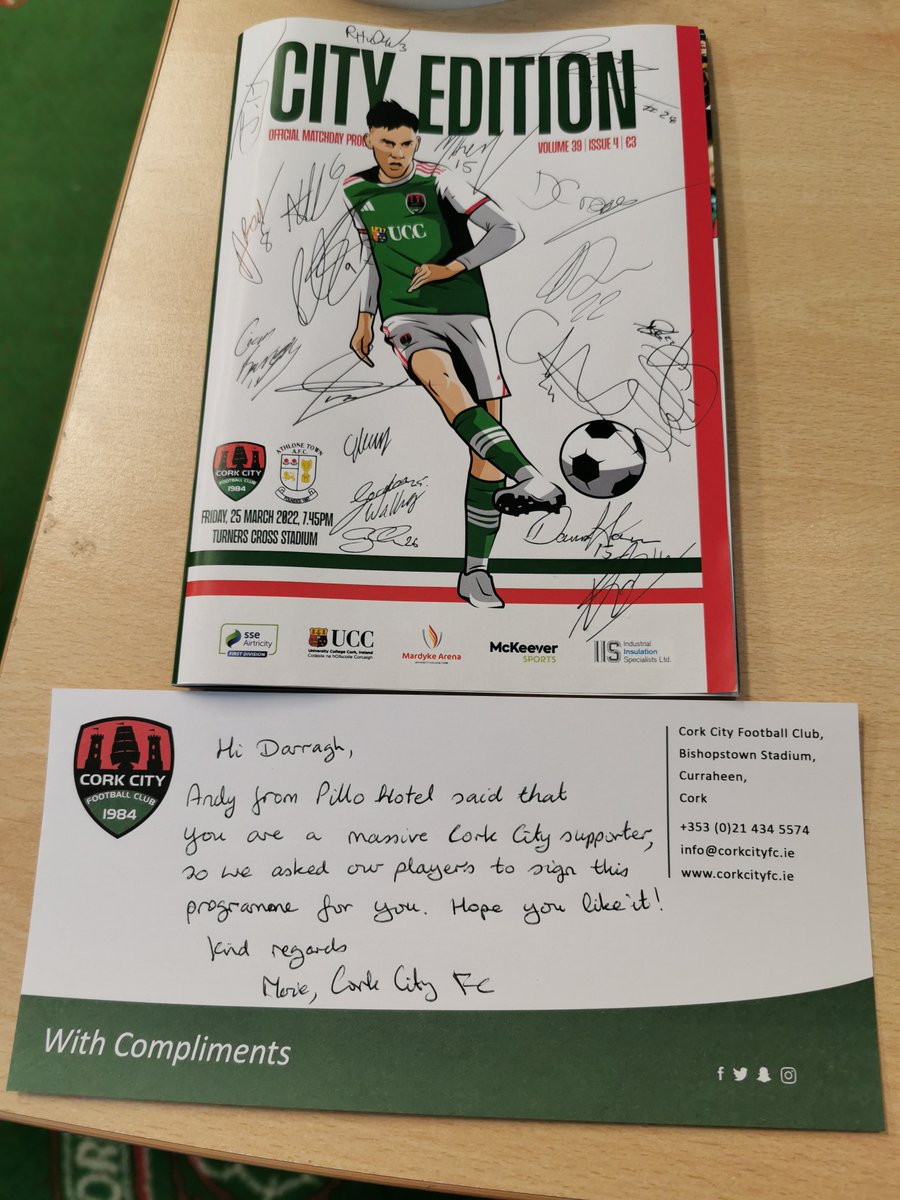 We welcome guests from all over Ireland, but when we found out we had one of @CorkCityFC 's biggest fan staying with us - the club sent an extra special gift 👏⚽️ #football #gift #hotel
