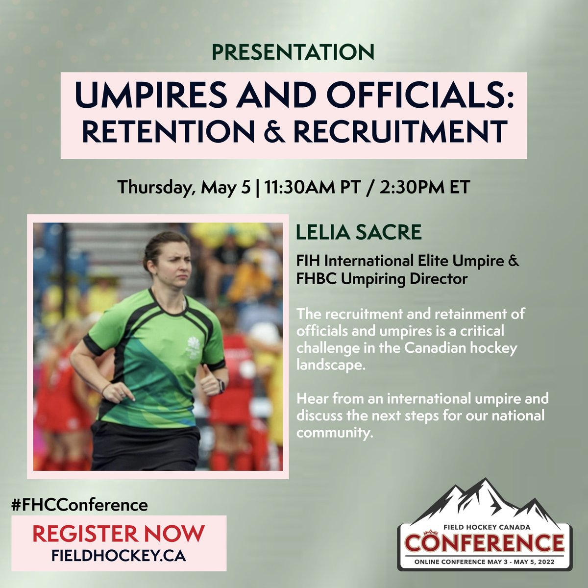 FieldHockeyCan's tweet photo. #FHCConference | SESSION ANNOUNCEMENT 🚨
Hear from an international umpire as we discuss the next steps for our national community!
Next Thursday, Lelia Sacre talks about recruiting and retaining umpires and officials.
Register now for FREE 👉 https://t.co/Ju7LO2fhcq https://t.co/cop5uKVRTX