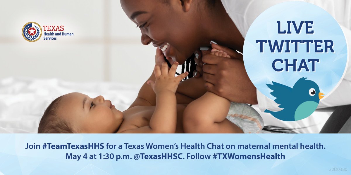 Join #TeamTexasHHS on Maternal Mental Health Awareness Day for a Twitter chat to discuss the mental health needs of pregnant and postpartum parents and how Texas is supporting these families! #TXWomensHealth 

Learn about maternal mental health efforts: hhs.texas.gov/sites/default/…