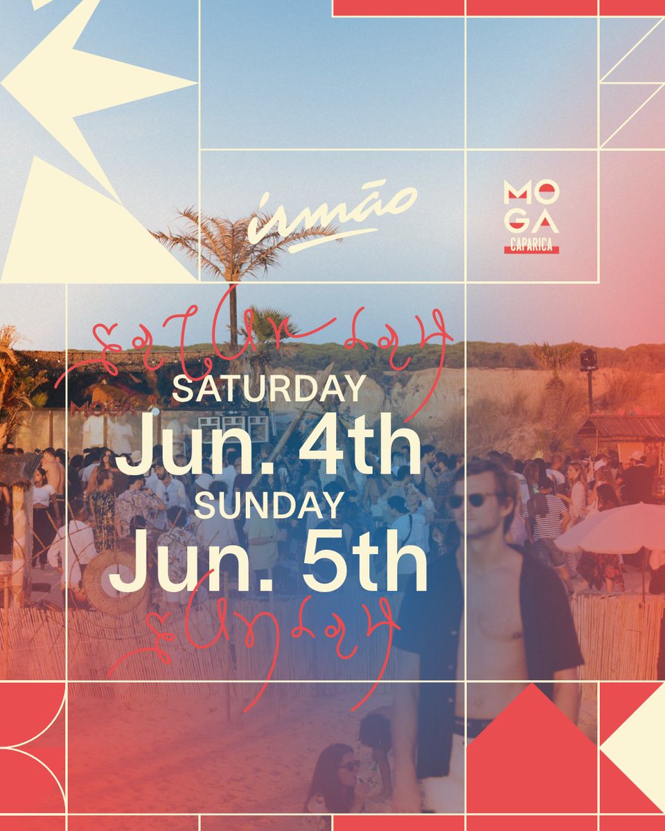 We couldn't be happier to make Praia Irmão our home again for this year’s Moga edition. This little sand land paradise in Costa de Caparica awaits us to make the best memories of 2022 together.

​✷ Saturday June 4th ✷ Sunday June 5th ✷
 Tickets ▶ caparica.mogafestival.com