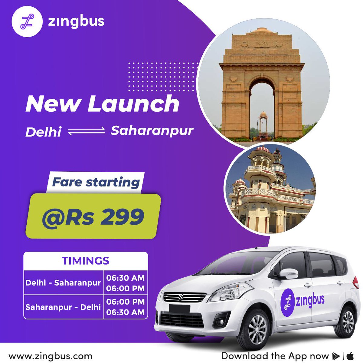 New Launch Alert!! 🎉🎉
It's time to upgrade your intercity travel experience with zingbus SUV. 

Explore the richness of the Red Fort in Delhi to witness the beauty of Shakumbhri Devi in Saharanpur. 

Use Code ZBSUV and Get 20% OFF*
#brand #travel #experience #delhi #saharanpur
