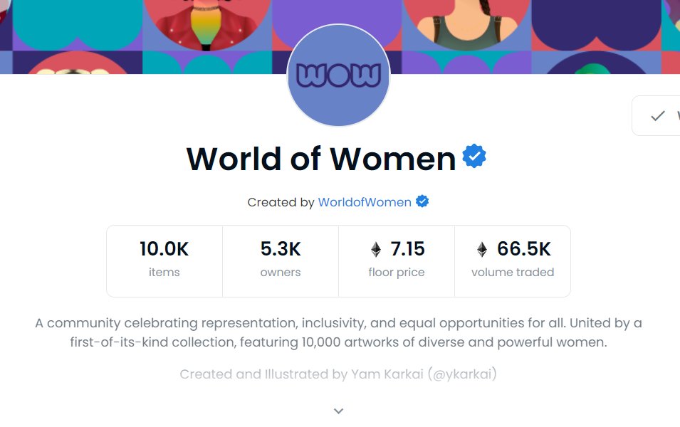 .<a href="/worldofwomennft/">world of women</a> has given birth to a community culture of Diamond Hands 💎🙌

99% of NFT communities try so hard to sustain valuations, but most falter in the absence of liquidity. 

#WoW is here to stay. It is here to achieve a floor of 100 eth in the long term. I, Believe.