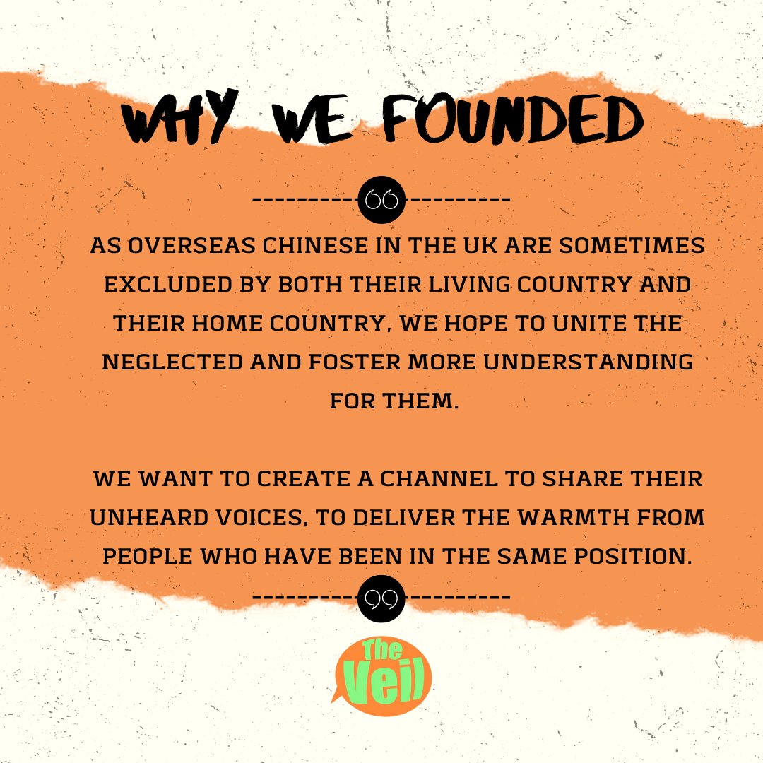 The_Veil3's tweet photo. As overseas #Chinese in the UK are sometimes excluded by both their living country and their home country, we hope to unite the neglected and foster more understanding for them and create a channel to share their unheard voices๐ซ๐ #BritishChinese #Asian #theunderrepresented https://t.co/RrarEXqY50