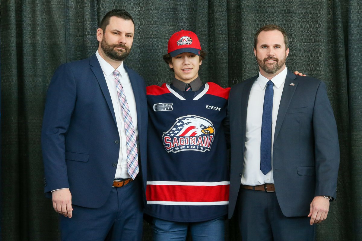 SpiritHockey's tweet photo. We are excited to announce Michael Misa as the first round pick of the 2022 OHL Priority Selection Draft. Welcome to Saginaw, Misa! #SoarWithUs https://t.co/S8toznqjyh