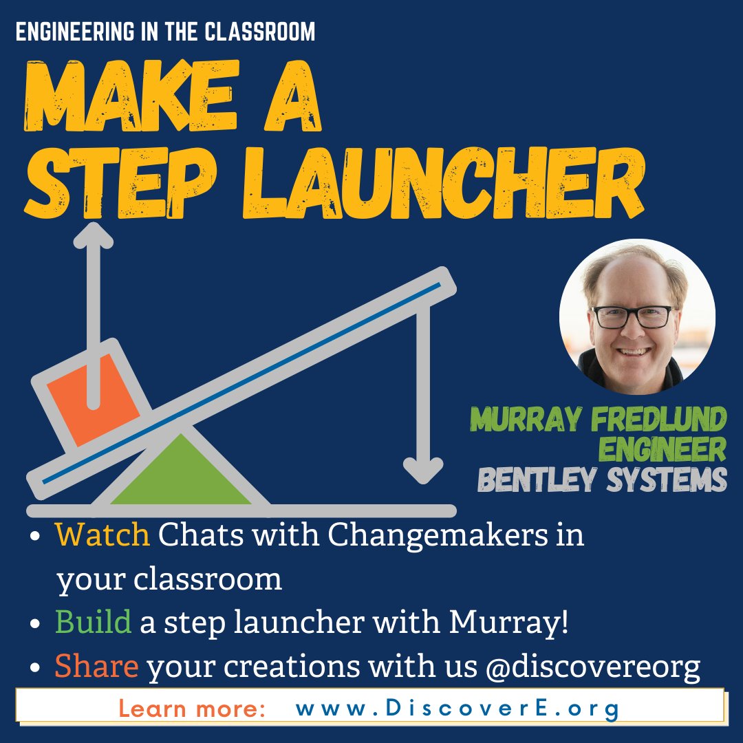DiscoverEorg's tweet photo. Hey #Teachers we're back with another #STEM activity! Murray chatted with us and shared a step launcher challenge!
Chats Episode https://t.co/LkVQecpJCB
Cell Phone Activity https://t.co/DdRvmxagMa
@BentleySystems #ScienceTeachers #stemeducation #engineeringintheclassroom https://t.co/meoKVYysFs
