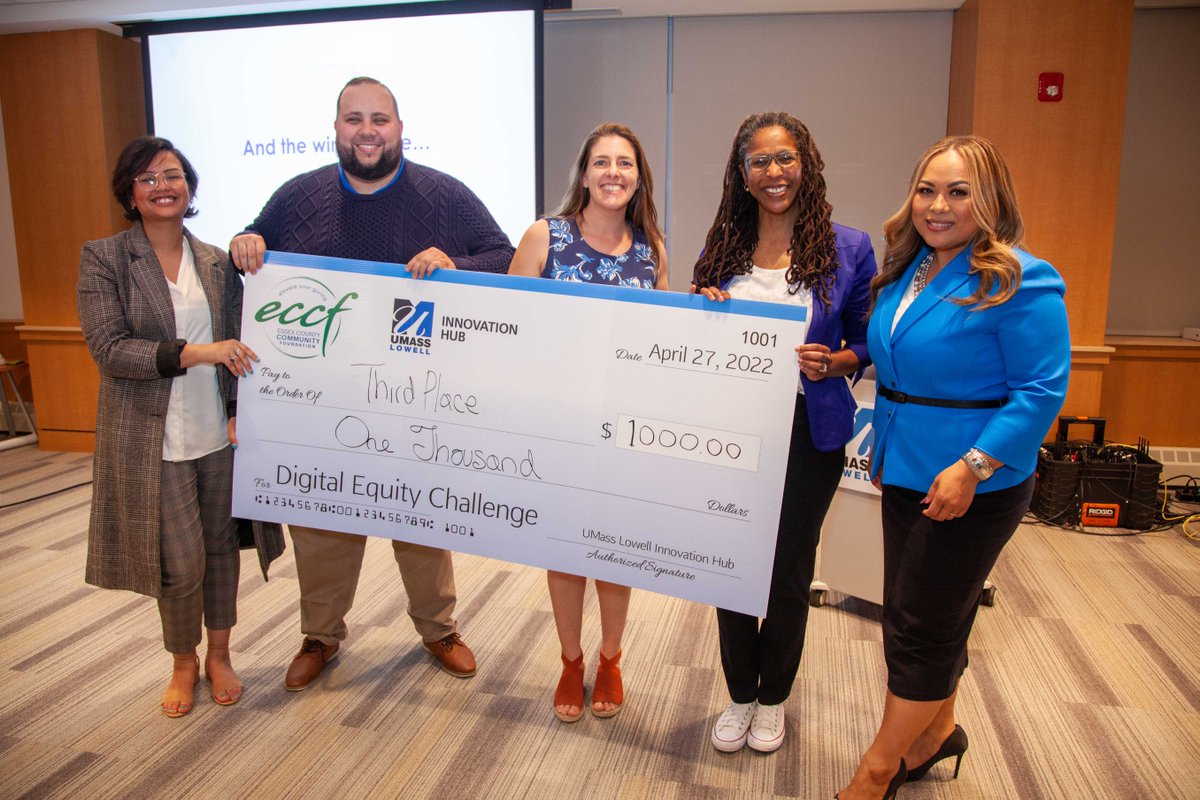 ihub_uml's tweet photo. Congrats to our winners of the Digital Equity Challenge. 
Our goal was encourage entrepreneurial thinking to develop creative solutions.  And our winners did just that!
Fan Favorite – Haverhill Public Schools
3rd – City of Lynn
2nd – Aaron’s Presents
1st – Make It Haverhill https://t.co/71eFmjCPa2