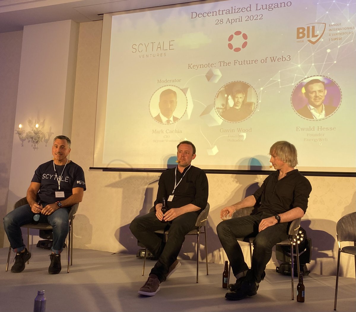 christinemohan's tweet photo. Future of Web3 
#decentralizedlugano hosted by @Polkadot
investment fund @ScytaleVentures w/Banque Internationale à Luxembourg | Suisse (BIL):

Mark Cachia @ScytaleVentures
@gavofyork founder @Polkadot @kusamanetwork; co-founder @Ethereum
@edhesse79 @energywebx @sovereignnature https://t.co/ryb1Pr0XAN