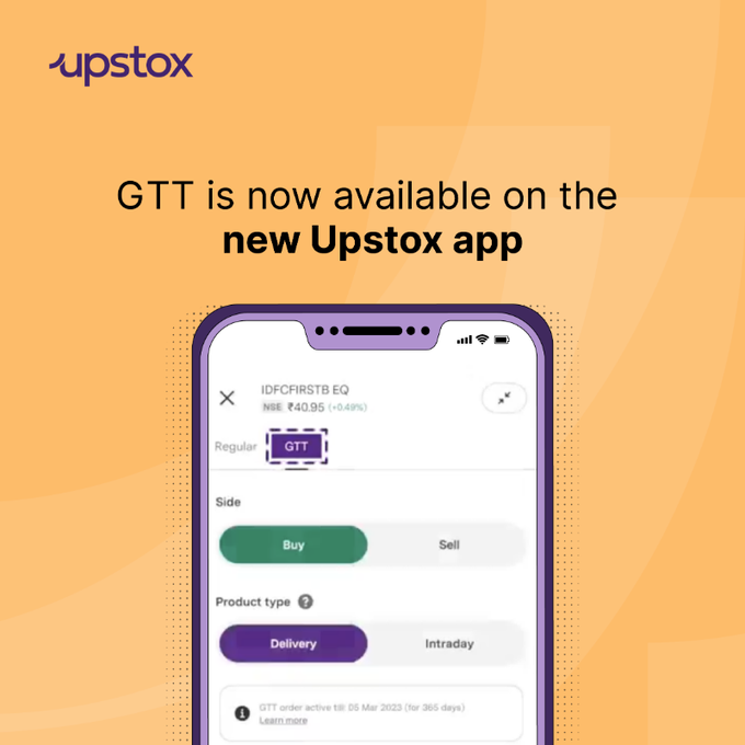 After a phased rollout, Good Till Triggered is now live to Android &amp; iOS users of the new Upstox app.

*Open demat account from below link &amp; start applying in #IPO*
👇
bit.ly/3m4ECek

#Upstox #OwnYourFuture
#Mirzapur #DCvKKR #IPL2022 #StockMarketindia #LIC #davidwarner