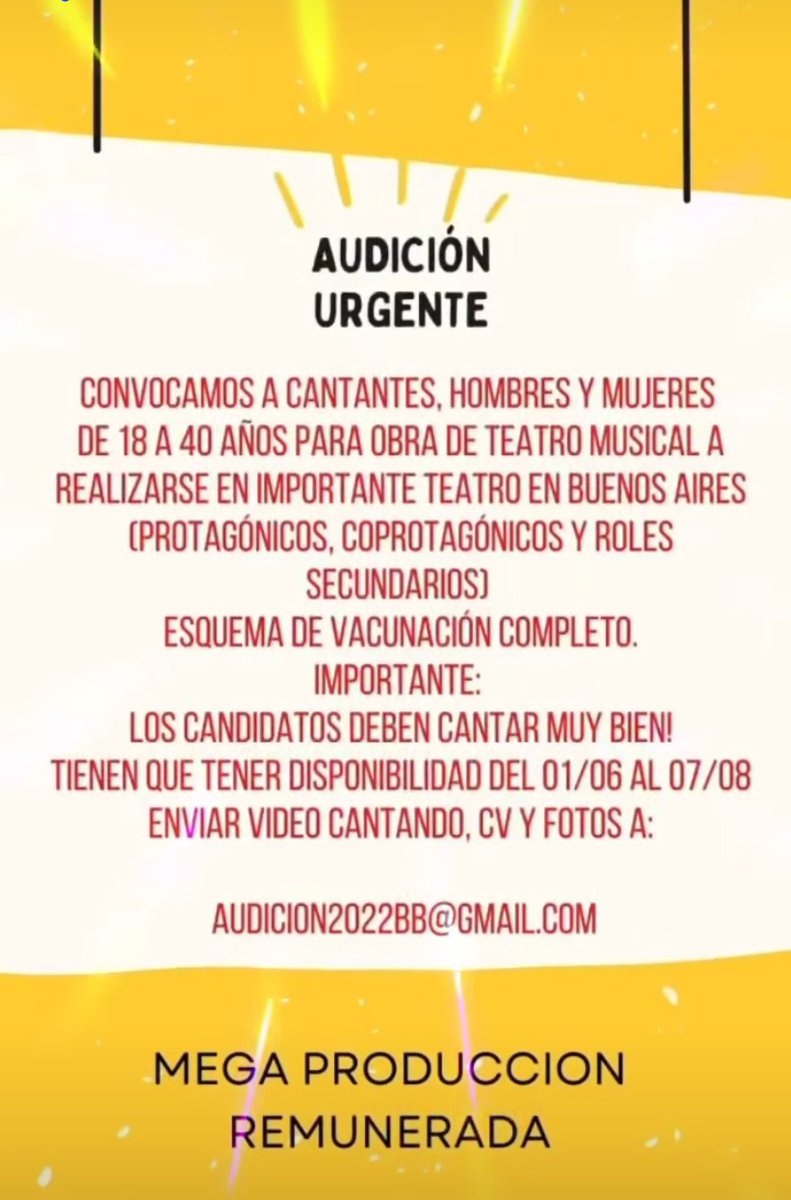 federico4981's tweet photo. #audición #Casting #artistas #Convocatoria #audicionabierta #BuenosAires #cantantes https://t.co/fqYsGyiYsL