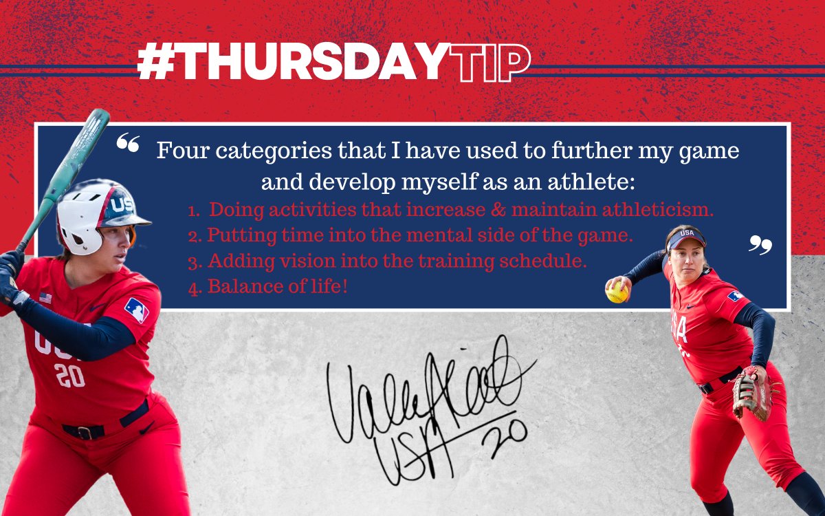USASoftball's tweet photo. #USASThursdayTip

Want to take yourself AND your game to the next level?? ↗️

Hear from Olympian  @ValerieArioto  as she talks about priorities in her training 🔗 https://t.co/7H7YZnuYEH https://t.co/KXVuLzzwgg