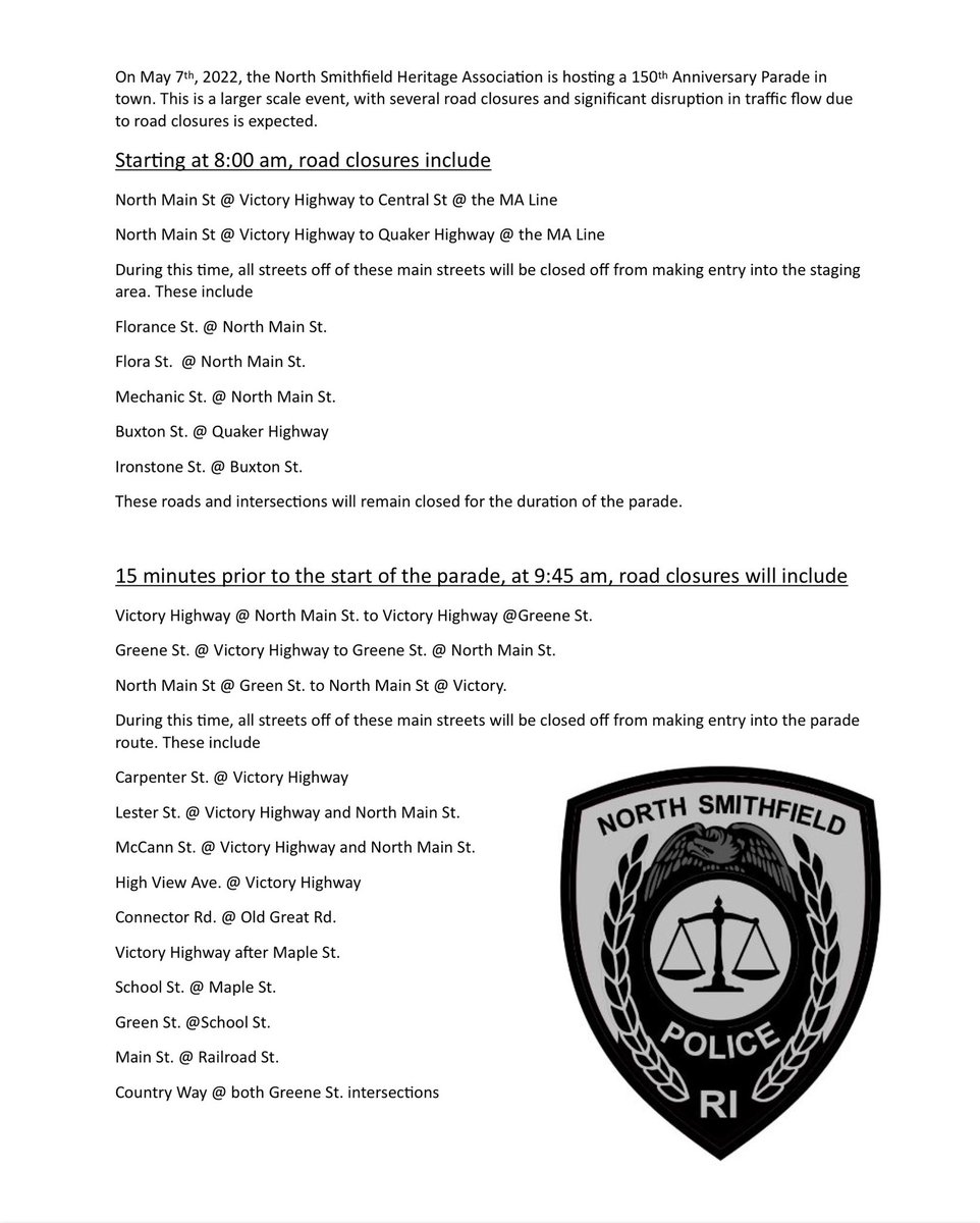 Please read carefully as this may cause traffic delays. Seek alternative routes!! We are excited to see you all May 7th 👮🏻‍♂️🚨