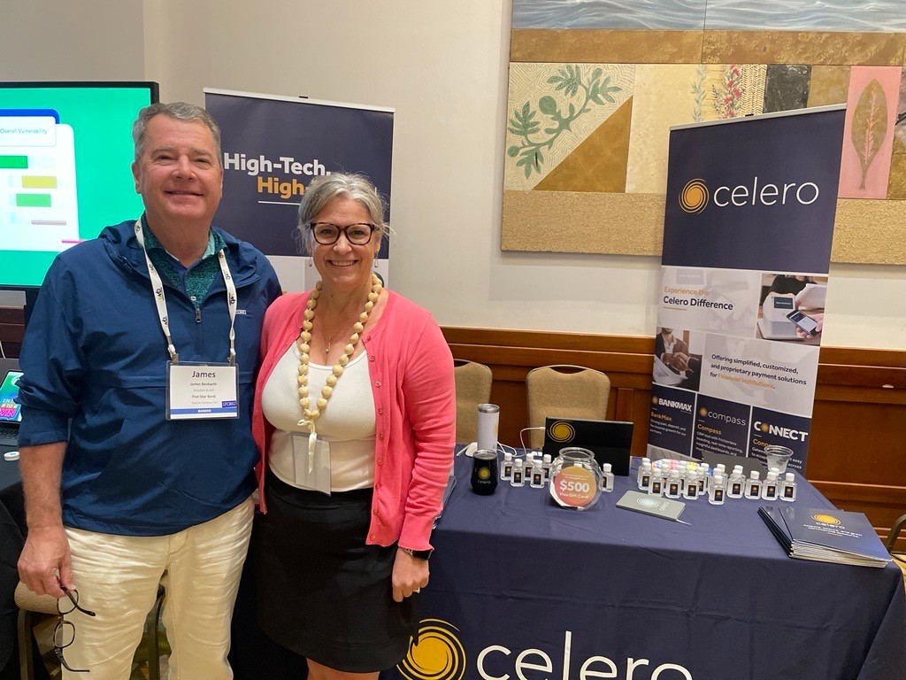 celerocommerce's tweet photo. Kristia Poppe and Matt Moore exhibited at the Western Bankers 2022 Annual Conference for Bank Presidents, CEOs, and Directors in Hawaii. The winner of our prize drawing for a $500 Visa Gift Card was James Beckwith of Five Star Bank. #WesternBankers #CeleroCommerce #BankMax https://t.co/GuvvvqNvzK