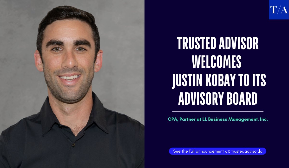 TrustedAdvsrLA's tweet photo. Welcome Justin Kobay, CPA, Partner at LL Business Management, Inc. to our Advisory Board! 🎉#AdvisorySpotlight https://t.co/JEcpyYNeGr