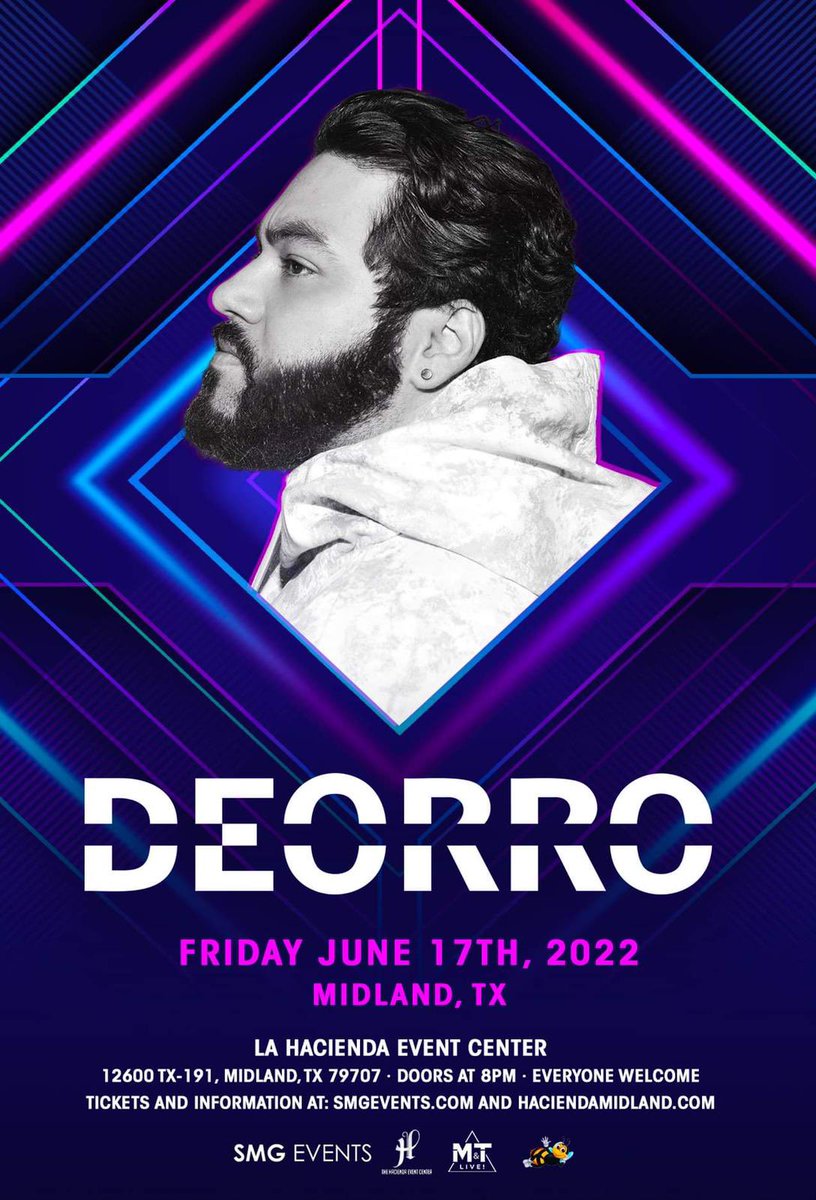 GET READY MIDLAND!
🐼 DEORRO 🐼
6.17.22 at La Hacienda

<a href="/SMGEVENTS/">SMG Events</a> 
<a href="/TexasEDMFamily/">TEXAS EDM FAMILY</a> 
<a href="/DallasEDMFamily/">Dallas EDM Family</a>