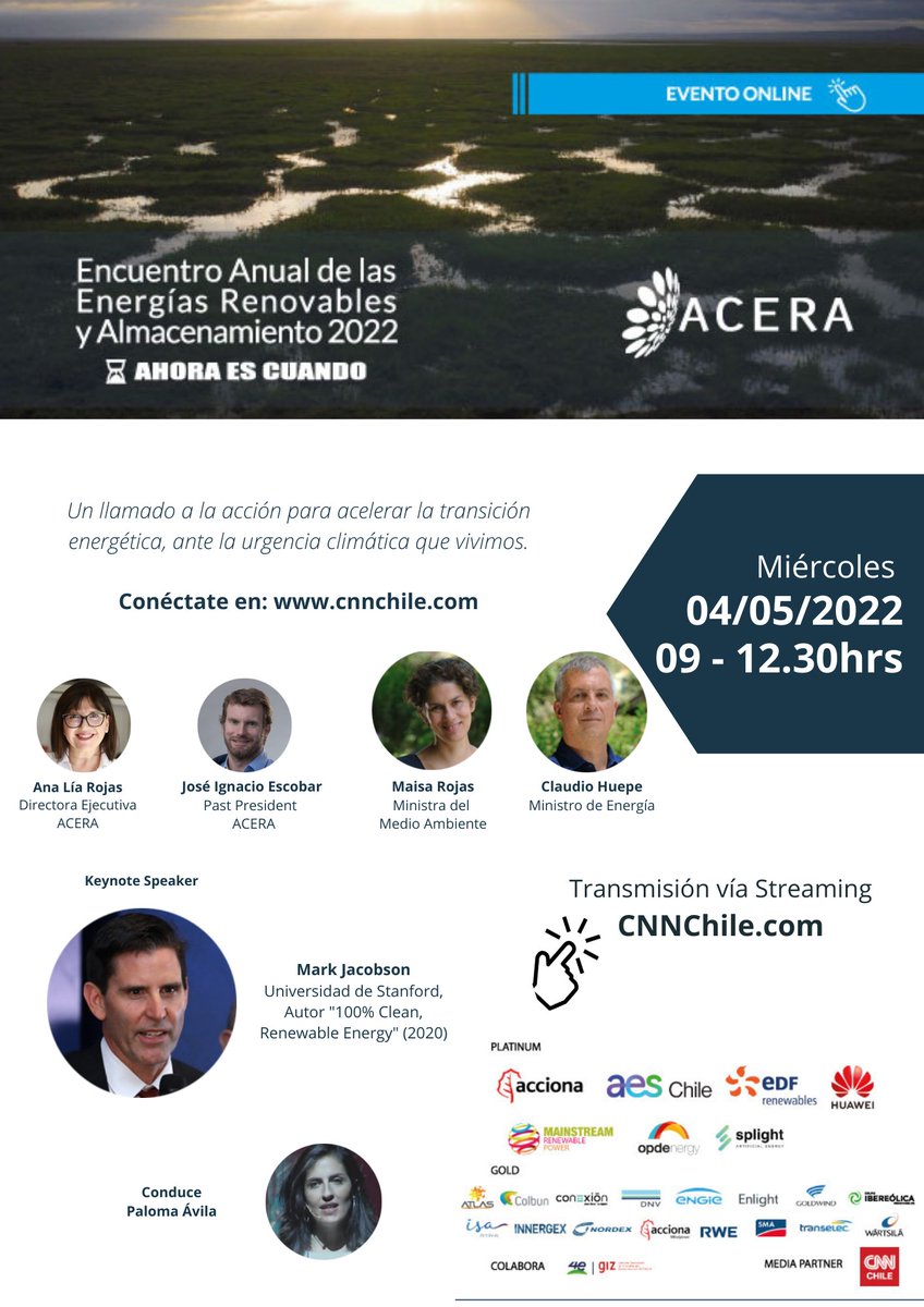ACERAAG's tweet photo. 4 de mayo - 9:00 (Chile) 📆 Súmate a la transmisión del #EncuentroACERA 2022 🙌 No te pierdas este importante encuentro que reunirá a expertos y autoridades en torno a la desfosilización del sector energía porque #AhoraEsCuando ⌛️ Revisa más detalles▶️ https://t.co/FMrEoD1TUz https://t.co/xqh9TwyrgW